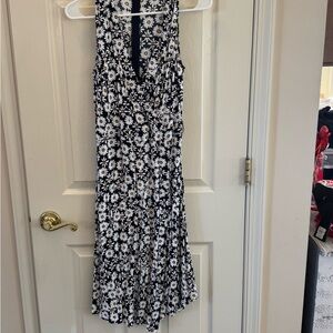 LOFT Black and White Floral Midi Dress